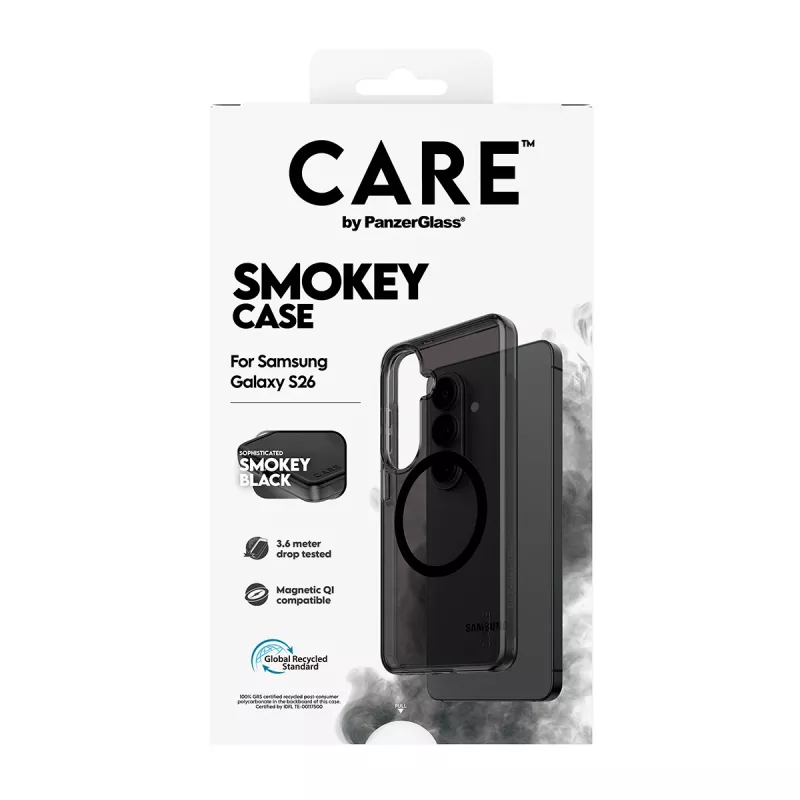 Custodia protettiva PanzerGlass CARE™ Smokey Case con Qi nero per Samsung Galaxy S26