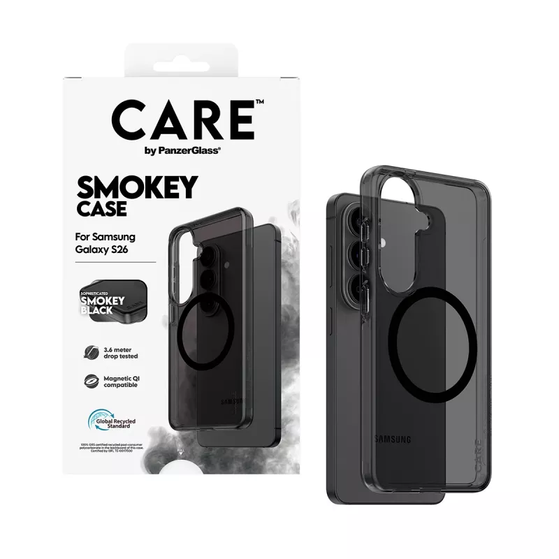 Custodia protettiva PanzerGlass CARE™ Smokey Case con Qi nero per Samsung Galaxy S26