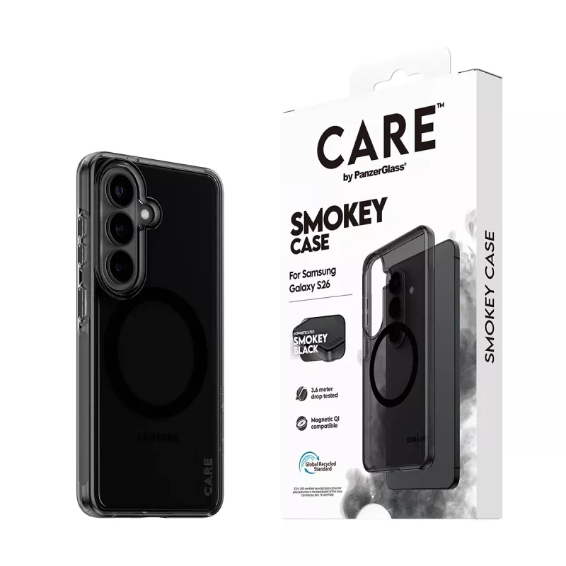 Custodia protettiva PanzerGlass CARE™ Smokey Case con Qi nero per Samsung Galaxy S26