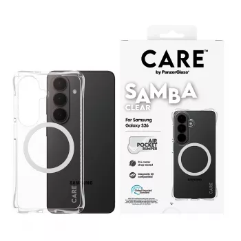 Custodia protettiva PanzerGlass CARE Samba trasparente con Qi bianco per Samsung Galaxy S26