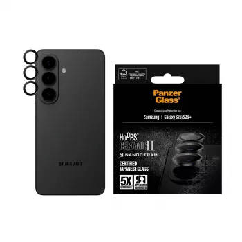 Protezione obiettivo fotocamera PanzerGlass Hoops Ceramic II per Samsung Galaxy S26 / S26+, vetro temperato, silicone, trasparente