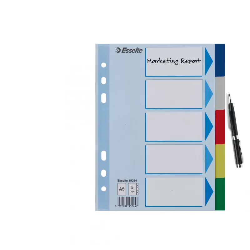 Linguette divisorie ESSELTE 5 pezzi A5 polipropilene colorato, per archiviare e indicizzare