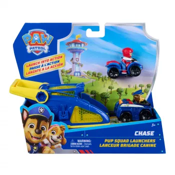 PAW Patrol Chase Pup Squad Launcher con veicolo Ryder confezione da 2, giocattolo per bambini e bambine da 3 anni