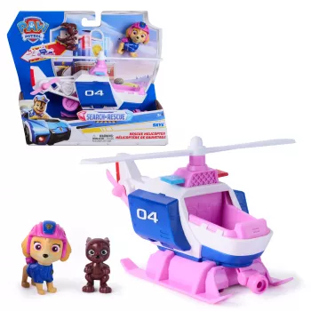 PAW Patrol: Search & Rescue, Skye elicottero di soccorso con 2 figure, elicottero eroe giocattolo con funzione a richiamo, giocattolo per bambini e bambine da 3 anni