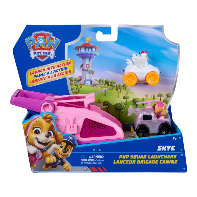 PAW Patrol Skye Pup Squad Launchers con veicolo Chickaletta confezione da 2, giocattolo per bambini e bambine da 3 anni