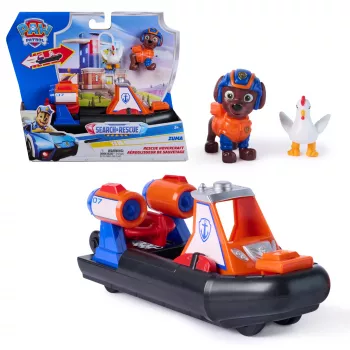 PAW Patrol: Search & Rescue, Zuma Rescue Hovercraft Water Vehicle con 2 figure, barca giocattolo con azione a richiamo, giocattolo per bambini e bambine da 3 anni