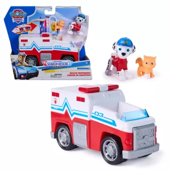 PAW Patrol: Search & Rescue, Marshall Rescue Responder veicolo con 2 figure, camion giocattolo con azione a richiamo, giocattolo per bambini e bambine da 3 anni