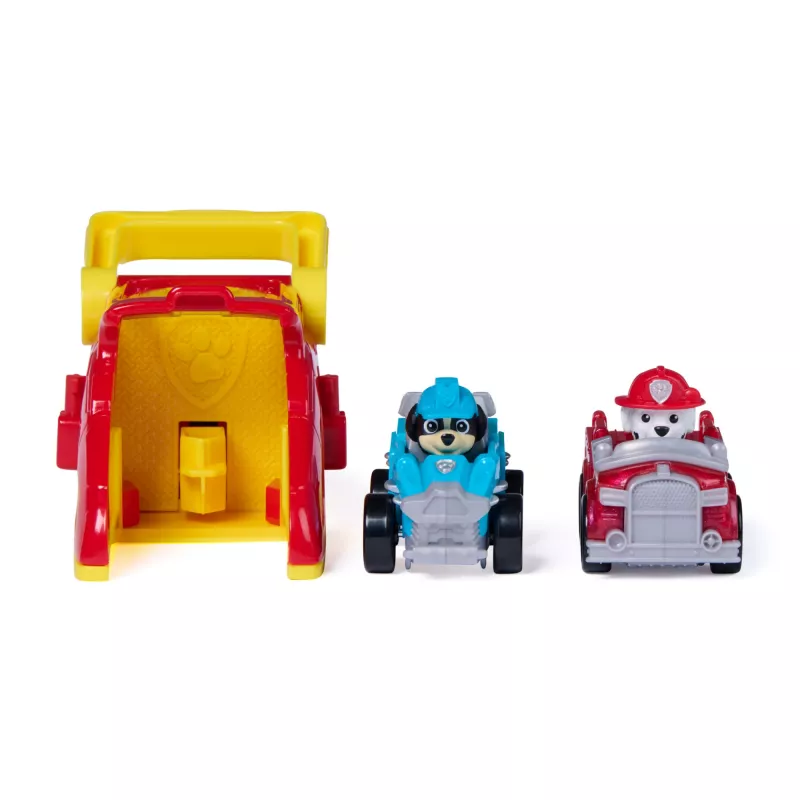 PAW Patrol Marshall Pup Squad Launchers con veicolo Rex confezione da 2, giocattolo per bambini e bambine da 3 anni