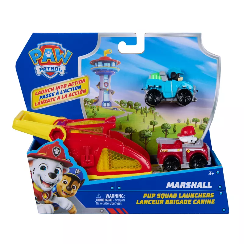 PAW Patrol Marshall Pup Squad Launchers con veicolo Rex confezione da 2, giocattolo per bambini e bambine da 3 anni