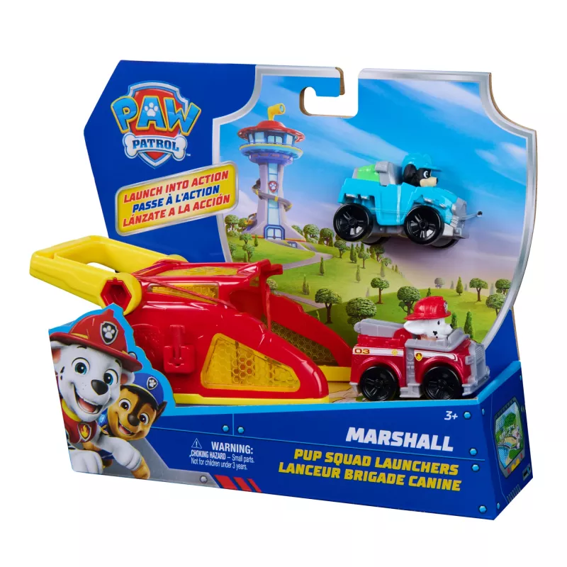PAW Patrol Marshall Pup Squad Launchers con veicolo Rex confezione da 2, giocattolo per bambini e bambine da 3 anni