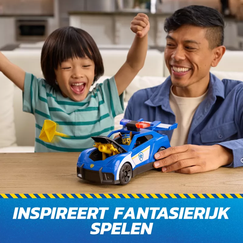 PAW Patrol: Search & Rescue, Chase Launch 'N' Rescue Cruiser con figura & 2 proiettili, luci, suoni & lanciatore nascosto, giocattolo per bambini e bambine da 3 anni
