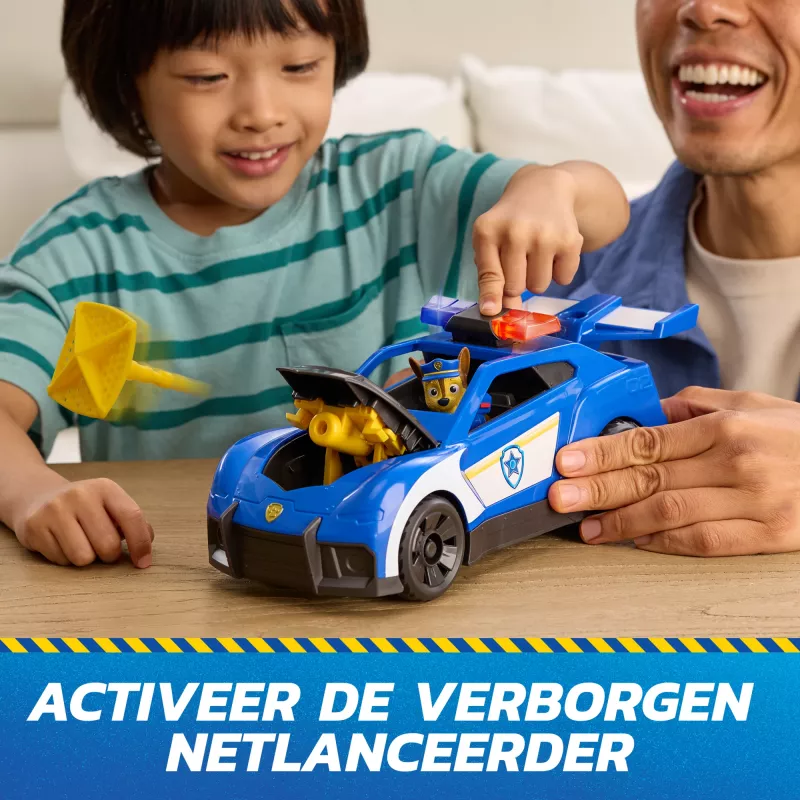 PAW Patrol: Search & Rescue, Chase Launch 'N' Rescue Cruiser con figura & 2 proiettili, luci, suoni & lanciatore nascosto, giocattolo per bambini e bambine da 3 anni