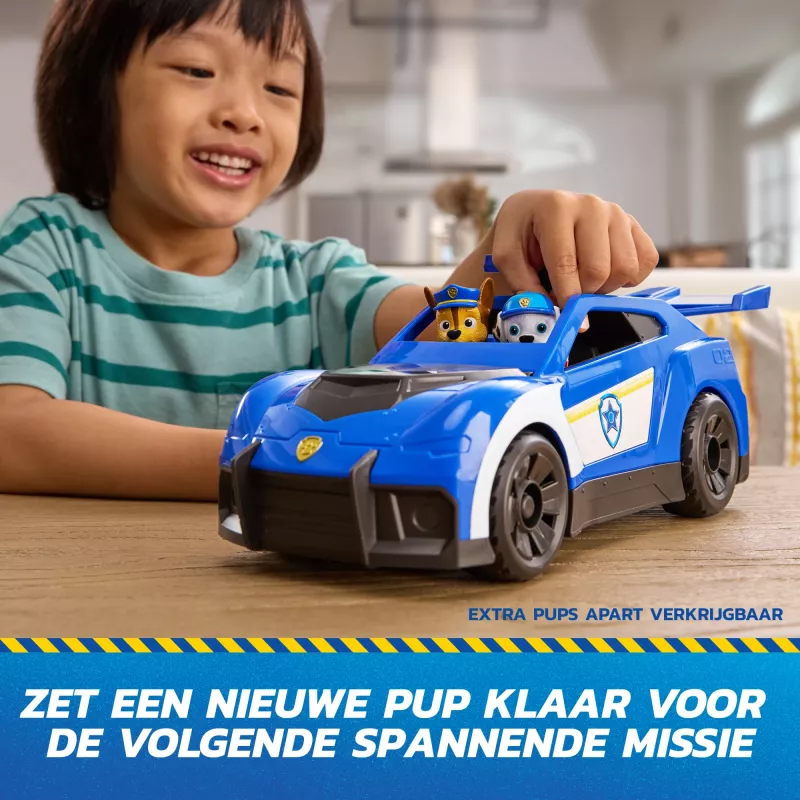 PAW Patrol: Search & Rescue, Chase Launch 'N' Rescue Cruiser con figura & 2 proiettili, luci, suoni & lanciatore nascosto, giocattolo per bambini e bambine da 3 anni