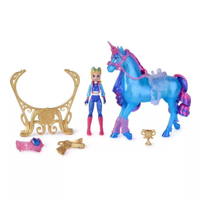 Unicorn Academy, Train & Glow Light-up River unicorno con Isabel, idea regalo di Pasqua, bambole & giocattolo unicorno per bambine, include 3 accessori per l'addestramento