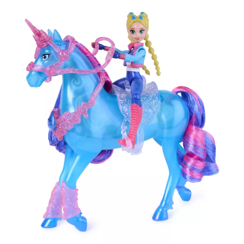 Unicorn Academy, Train & Glow Light-up River unicorno con Isabel, idea regalo di Pasqua, bambole & giocattolo unicorno per bambine, include 3 accessori per l'addestramento