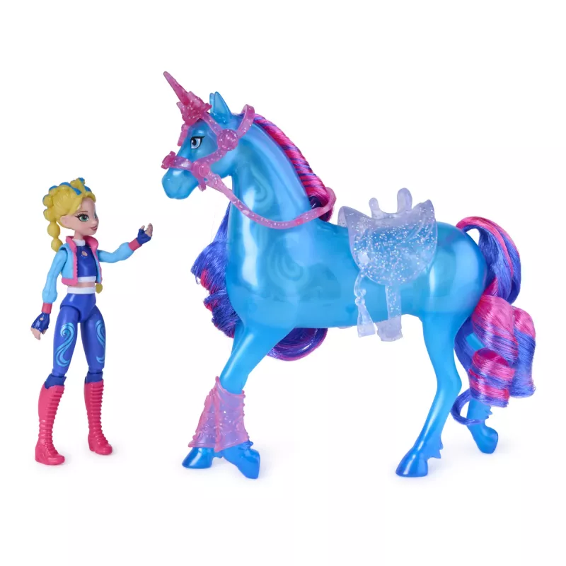 Unicorn Academy, Train & Glow Light-up River unicorno con Isabel, idea regalo di Pasqua, bambole & giocattolo unicorno per bambine, include 3 accessori per l'addestramento