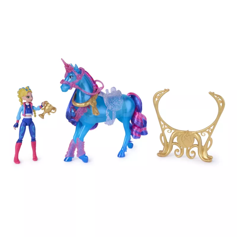 Unicorn Academy, Train & Glow Light-up River unicorno con Isabel, idea regalo di Pasqua, bambole & giocattolo unicorno per bambine, include 3 accessori per l'addestramento