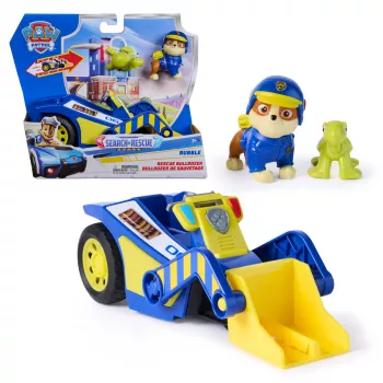 PAW Patrol: Search & Rescue, Rubble Rescue Bulldozer veicolo con 2 figure, auto della polizia giocattolo con azione a richiamo, giocattolo per bambini e bambine da 3 anni