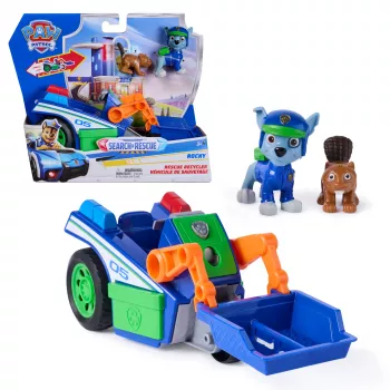 PAW Patrol: Search & Rescue, Rocky Rescue Recycler veicolo con 2 figure, auto giocattolo con azione a richiamo, giocattolo per bambini e bambine da 3 anni