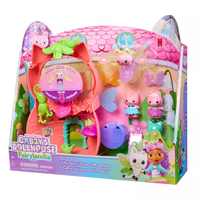 Gabbys Puppenhaus Feenlandia, Kitty Feen Schwing-flieg-riffes set di gioco con 12 pezzi & esclusivo anello Schwing-flieg-riff, giocattolo per bambine & bambini da 3 anni