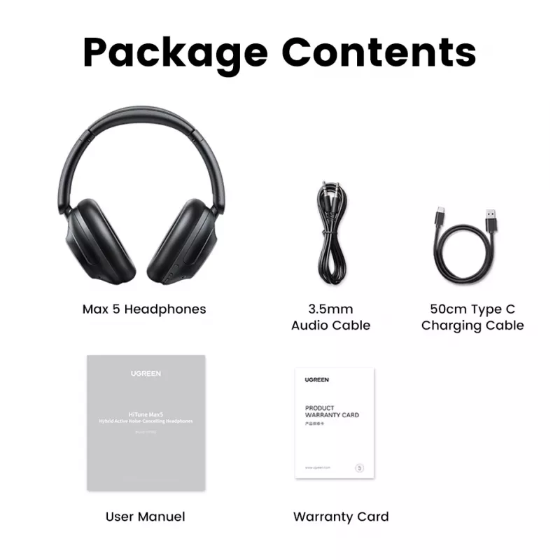 Ugreen HiTune Max5 cuffie con filo e senza fili archetto chiamate/musica Bluetooth nero