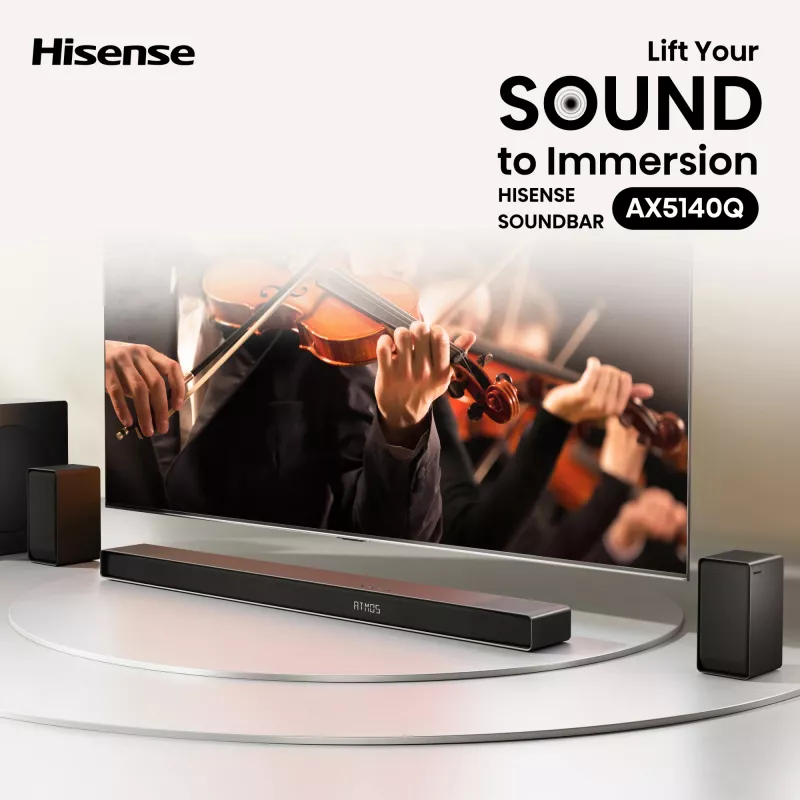 Soundbar Hisense AX5140Q 5.1.4 Dolby Atmos, 600 W RMS, subwoofer wireless 280 W, nero