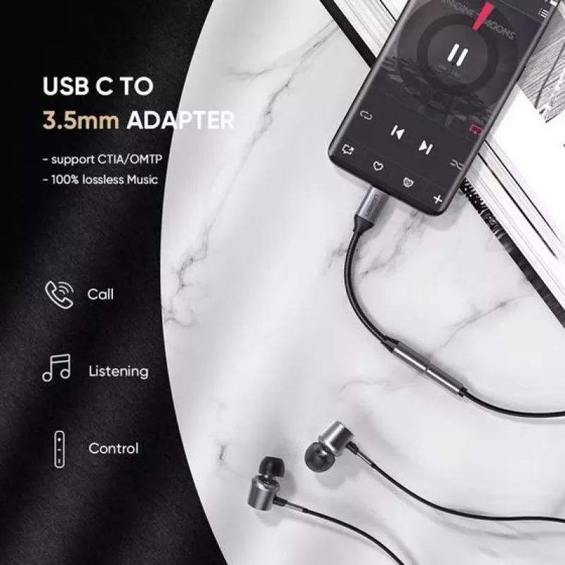 Cavo per telefono cellulare Ugreen 30632 USB-C a 3,5 mm nero