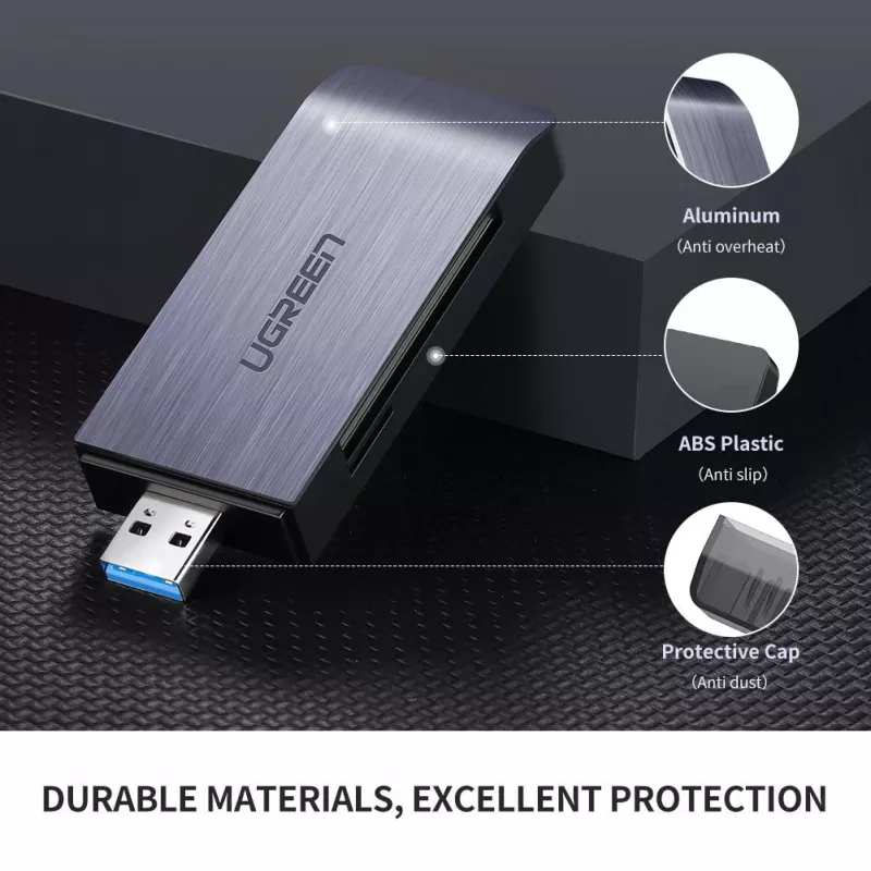 Lettore di schede UGREEN 50541 USB 3.2 Gen 1 (3.1 Gen 1) — CF, SD, MicroSD, Memory Stick, acciaio, 5000 Mbit/s