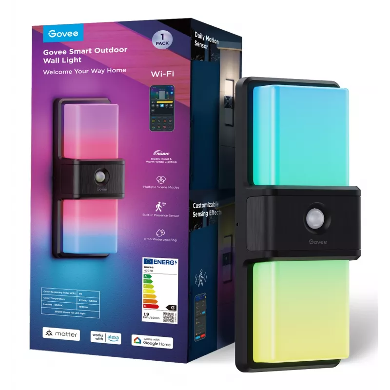 Applique da esterno Govee H7078CD1 Smart RGB con cambio colore, controllo Wi-Fi/app