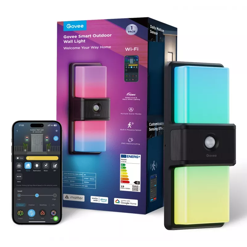 Applique da esterno Govee H7078CD1 Smart RGB con cambio colore, controllo Wi-Fi/app