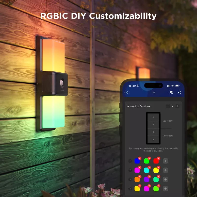 Applique da esterno Govee H7078CD1 Smart RGB con cambio colore, controllo Wi-Fi/app