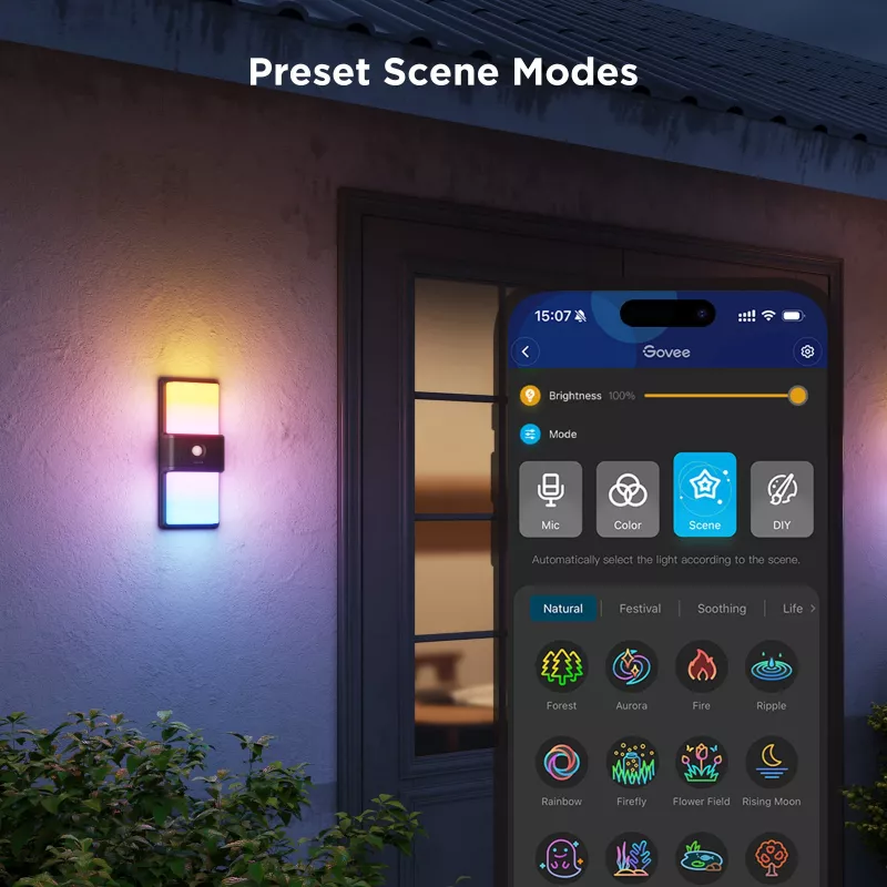 Applique da esterno Govee H7078CD1 Smart RGB con cambio colore, controllo Wi-Fi/app