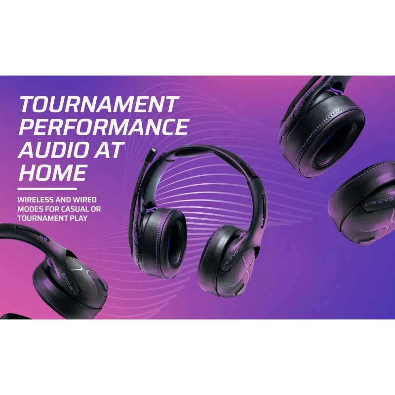 Headset VICTRIX Gambit Wireless — con filo e senza fili, 20–20000 Hz, cavo da 2 m, 301 g, nero/viola