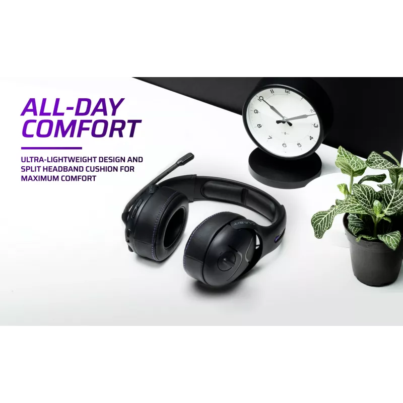 Headset VICTRIX Gambit Wireless — con filo e senza fili, 20–20000 Hz, cavo da 2 m, 301 g, nero/viola