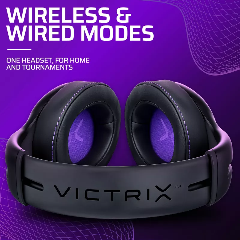 Headset VICTRIX Gambit Wireless — con filo e senza fili, 20–20000 Hz, cavo da 2 m, 301 g, nero/viola