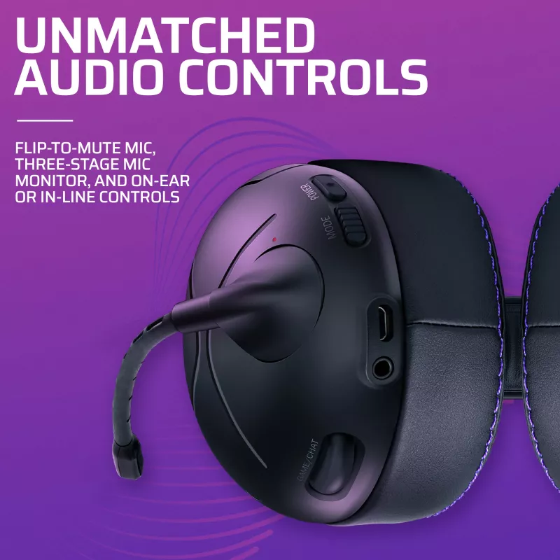 Headset VICTRIX Gambit Wireless — con filo e senza fili, 20–20000 Hz, cavo da 2 m, 301 g, nero/viola