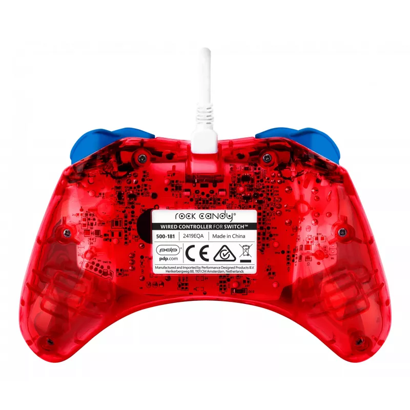 PDP Rock Candy: Mario Punch rosso, gamepad USB traslucido analogico/digitale Nintendo Switch, Nintendo Switch Lite, Nintendo Switch OLED