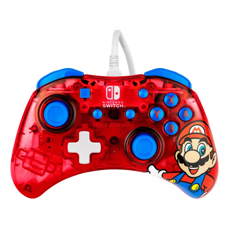 PDP Rock Candy: Mario Punch rosso, gamepad USB traslucido analogico/digitale Nintendo Switch, Nintendo Switch Lite, Nintendo Switch OLED