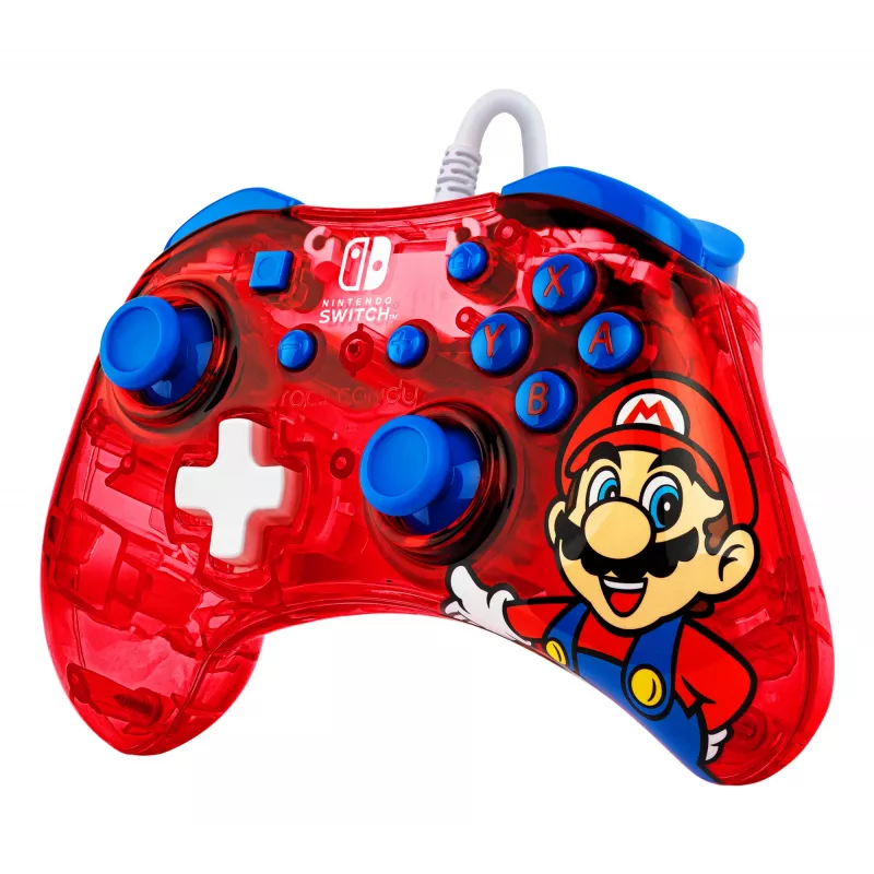 PDP Rock Candy: Mario Punch rosso, gamepad USB traslucido analogico/digitale Nintendo Switch, Nintendo Switch Lite, Nintendo Switch OLED