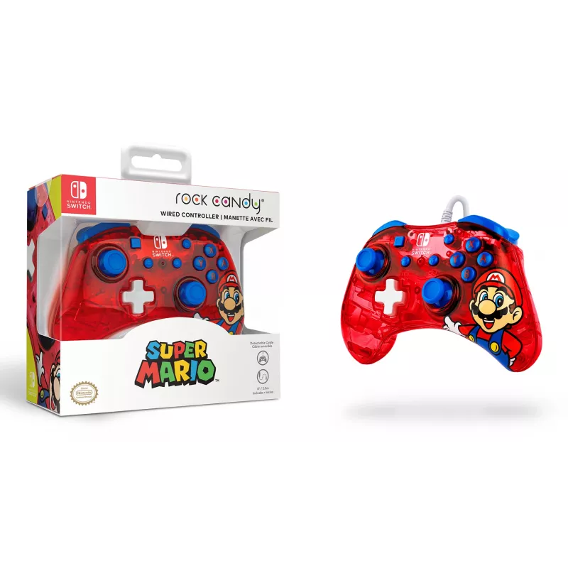 PDP Rock Candy: Mario Punch rosso, gamepad USB traslucido analogico/digitale Nintendo Switch, Nintendo Switch Lite, Nintendo Switch OLED