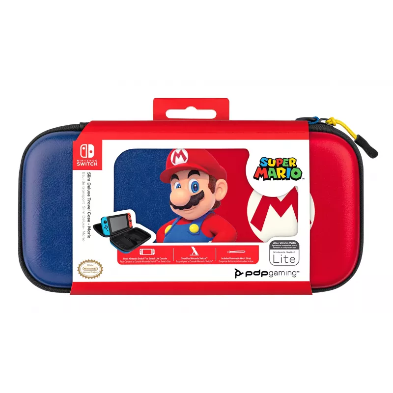 Custodia rigida PDP slim Deluxe Power Pose Mario per Nintendo – blu/rosso