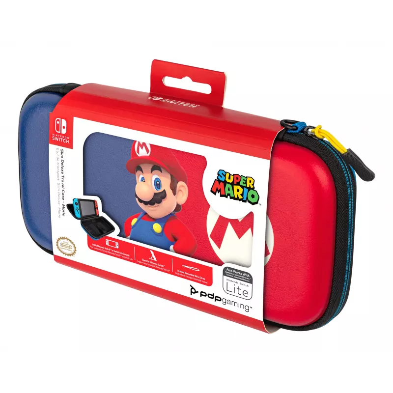 Custodia rigida PDP slim Deluxe Power Pose Mario per Nintendo – blu/rosso