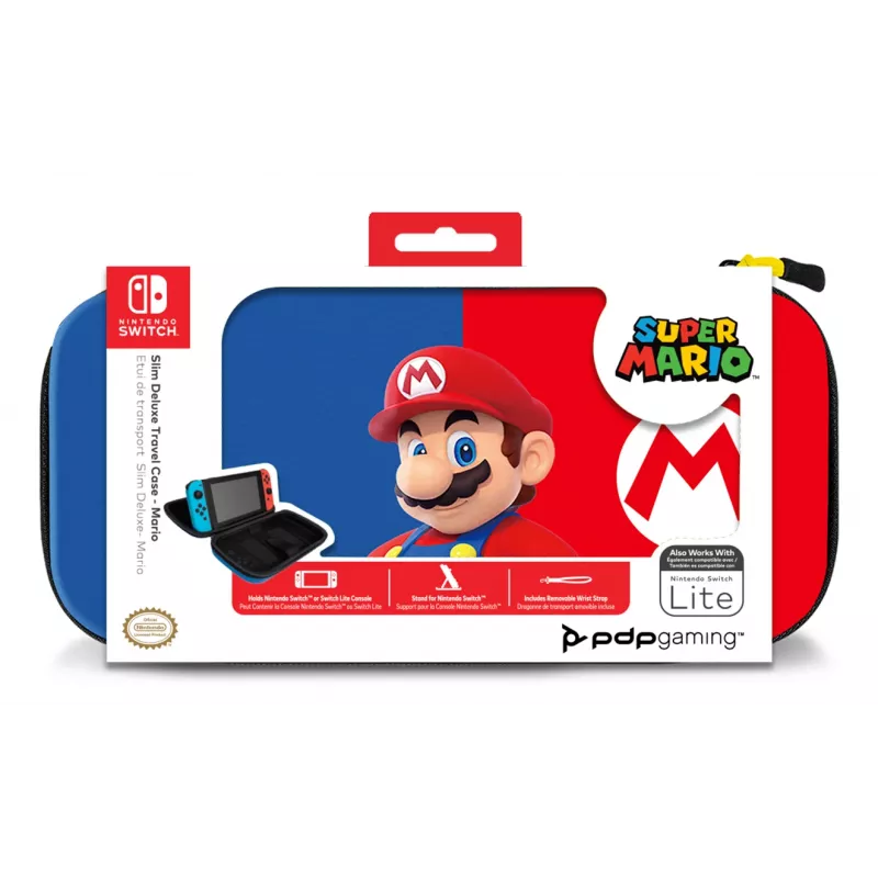 Custodia rigida PDP slim Deluxe Power Pose Mario per Nintendo – blu/rosso