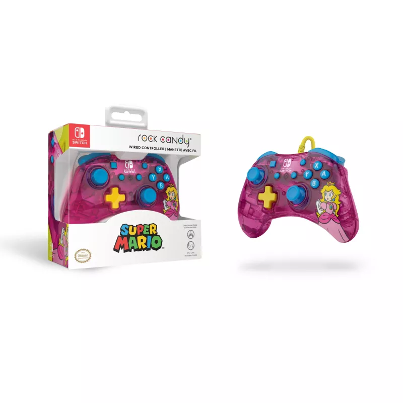 PDP Rock Candy: Bubblegum Peach rosa, gamepad USB traslucido analogico / digitale Nintendo Switch, Nintendo Switch Lite, Nintendo Switch OLED