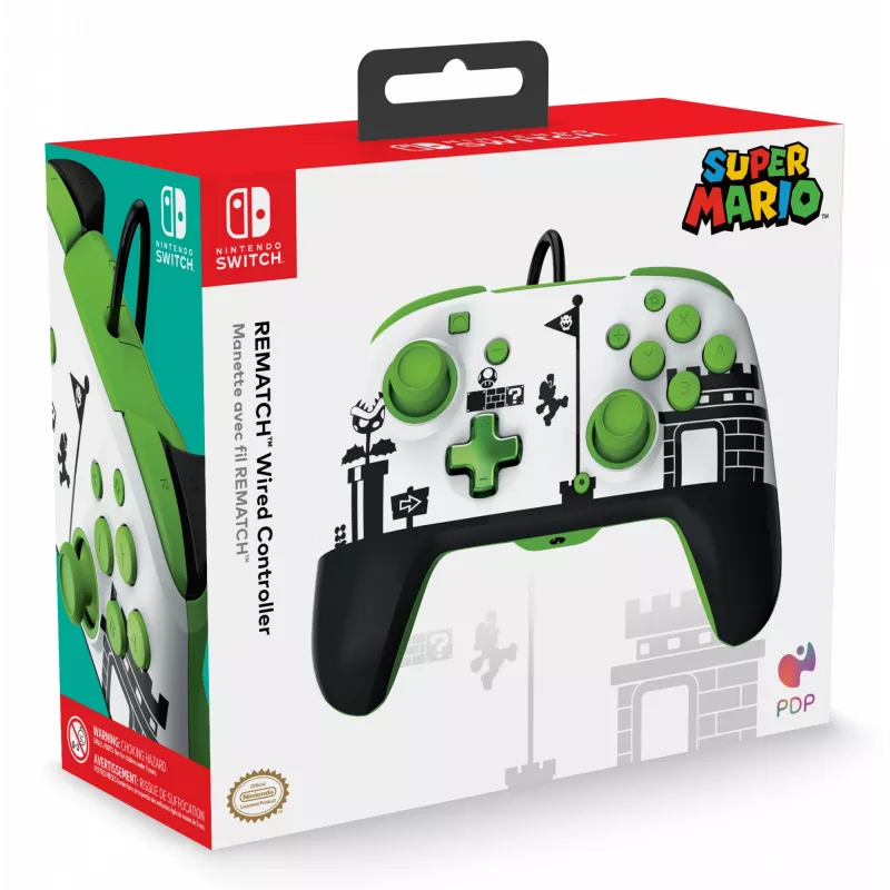 PDP REMATCH Controller cablato: Super Mario Retro, gamepad, Nintendo Switch, Nintendo Switch OLED, D-pad, tasto Home, analogico/digitale, cablato, USB