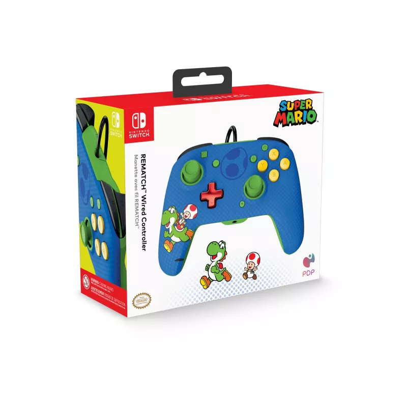 PDP REMATCH Controller cablato: Yoshi & Toad, gamepad, Nintendo Switch, Nintendo Switch OLED, D-pad, tasto Home, analogico / digitale, cablato, USB
