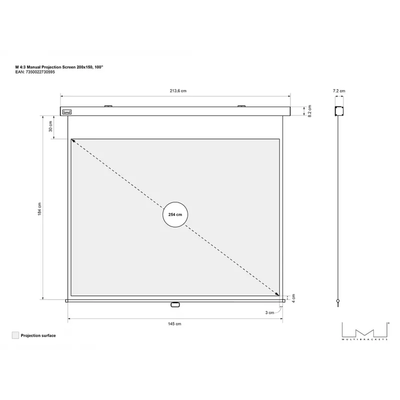 Schermo di proiezione manuale Multibrackets M 4:3 200x150, 100 pollici