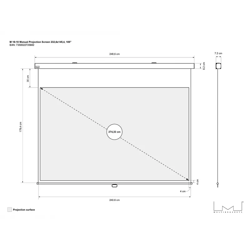 Schermo di proiezione manuale Multibrackets M 16:10 232,6x145,4, 108 pollici