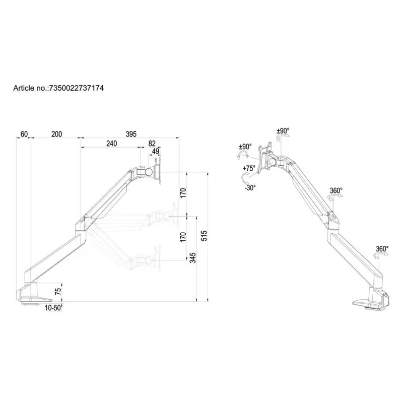 Braccio a gas VESA Multibrackets M singolo nero