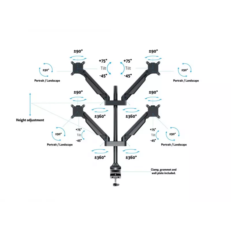 Braccio a gas VESA Multibrackets M Quad nero 40 kg 15-32 pollici